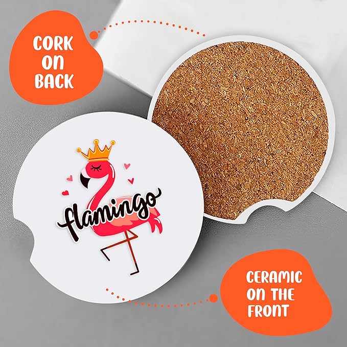 2 Pack Flamingo Car Cup Holder Coaster, Cute Car Interior Accessories Drink Coaster for Women & Men, Flamingo Lovers Themed Gifts Stuff Accessories Things Merchandise Items!