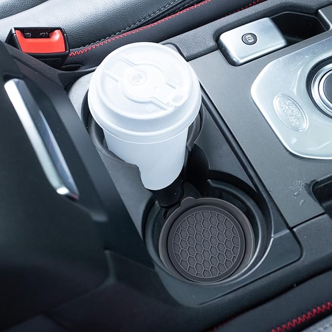 Amooca Car Cup Coaster Universal Automotive Waterproof Non-Slip Cup Holders Sift-Proof Spill Holder Car Interior Accessories 4 Pack Grey