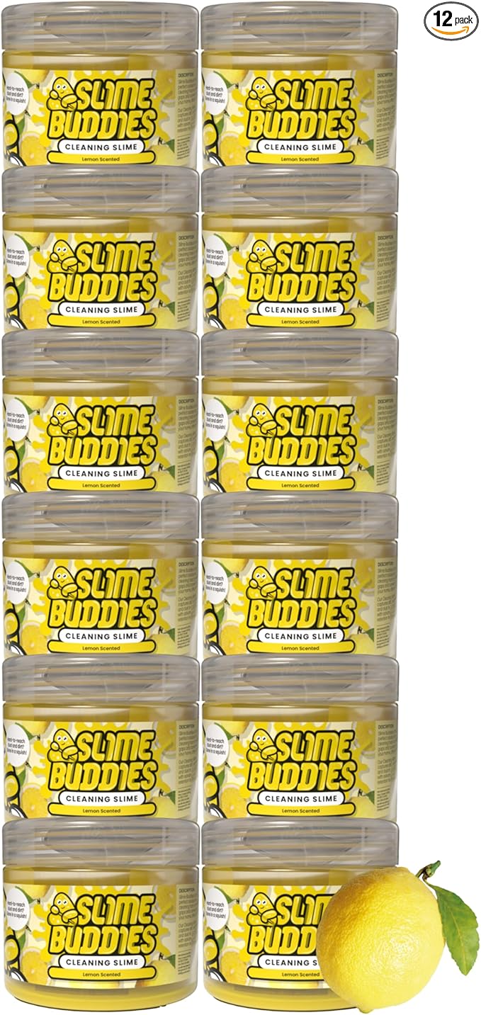 Slime Buddies Car Cleaning Gel Putty - 12 Pack Lemon Scented Interior Detailing Tool for Cup Holder, Air Vent & Keyboard - Reusable Auto Detailing Accessories - Dust Remover Goop - Gifts for Men Women