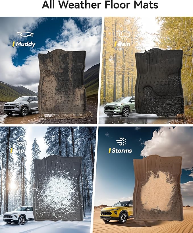 3W Floor Mats for Chevrolet Trailblazer 2021-2025 2026 (AWD Only) ，TPE All Weather Floor Liners Custom Fit Chevy Trailblazer Accessories 1st and 2nd Row Durable Black