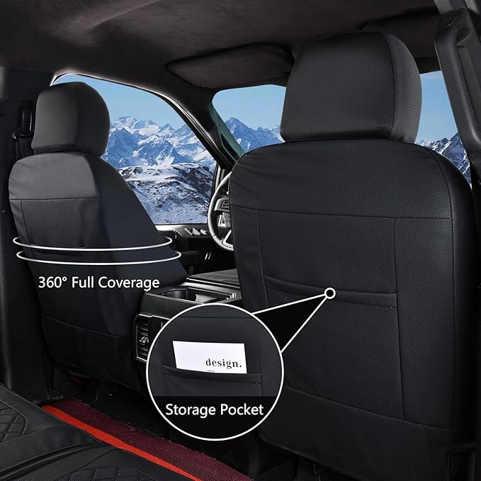 Truckiipa Custom for Chevy Silverado Seat Covers 1500 Full Set Leather Seat Covers Fit for 2014-2018 Chevy Silverado GMC Sierra 1500, 2015-2019 2500HD 3500HD Double Crew Extended Cab, Full Set, Black