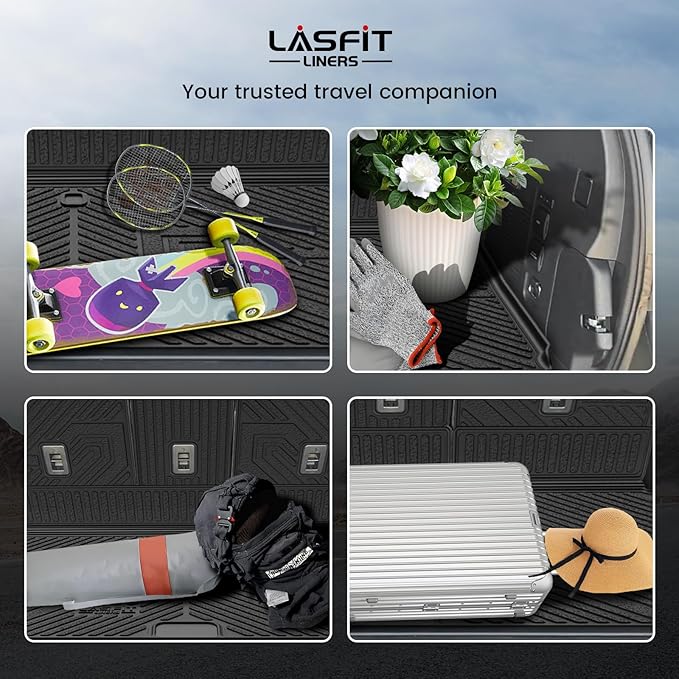 LASFIT Trunk Mat with Backrest Mat Ford Expedition Max & Lincoln Navigator L 7 Seats 2025 2026(Not fit 8 Seats),Costom Fit All Weather Protection TPE Easy Clean Cargo Liners,4pcs,Black