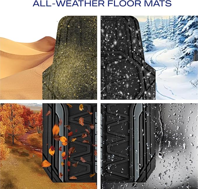 Skechers Car Floor Mats,Heavy Duty Rubber Car Mats Full Set,All Weather Floor Mats,Waterproof Trim to Fit Universal Floor Liner Car Accessories,Automotive Floor Mats for Cars Trucks SUV,Grey