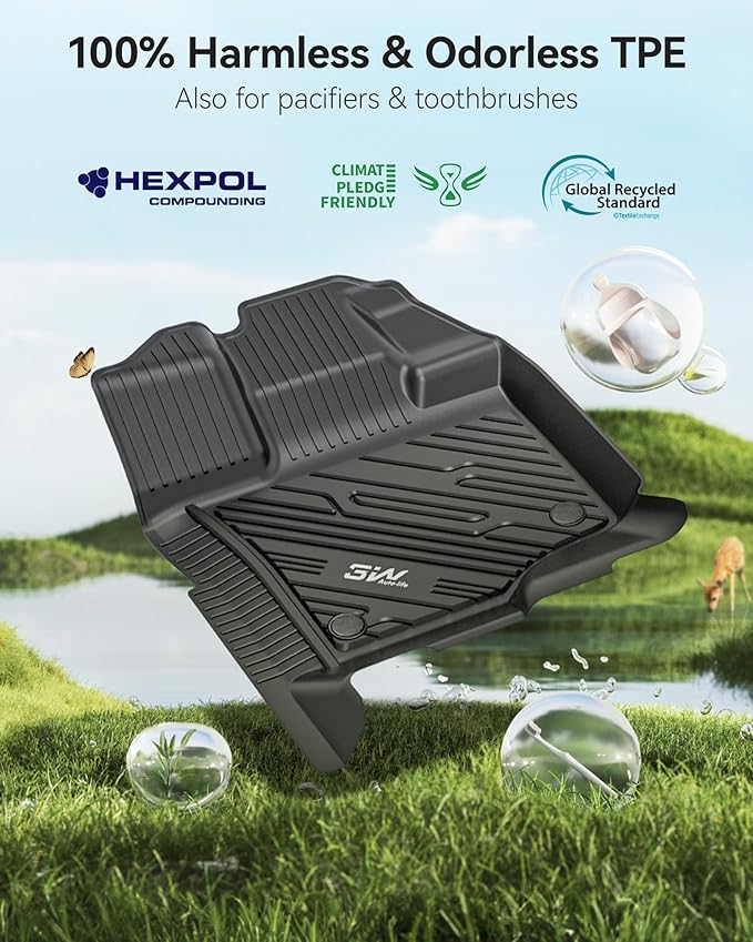 3W Floor Mats for Ford F-150 2015-2025 & F150 Lightning 2022-2025 SuperCrew (w/o Fold Flat Storage), TPE All Weather Custom Fit, Front & Rear 3PCS | Heavy Duty, Easy Clean - Black