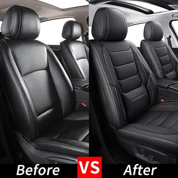 Leather Car Seat Covers Waterproof Front Seat Covers Breathable Seat Protectors Universal Fit for Most Automotive Cars SUV Van Trucks (Black,Front Pair)