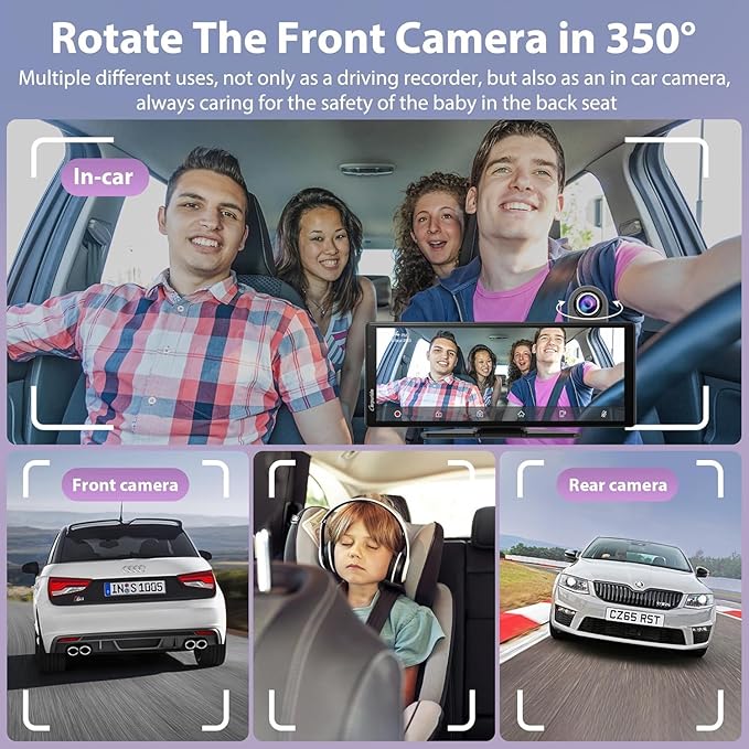 Carpuride Wireless Carplay & Android Auto with Dash Cam - 10.26 Inch HD IPS Touch Car Play Screen for Car, 4K Front & 1080P Rear Camera, Loop Recording, Bluetooth Audio, Mirror Link, GPS, Siri