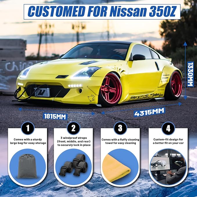 [2025 Upgrade] Car Cover Custom Fit for Nissan 350Z 370Z (2009-2025), Waterproof All Weather for Automobiles Full Exterior CoverSun Rain Snow UV Protector.