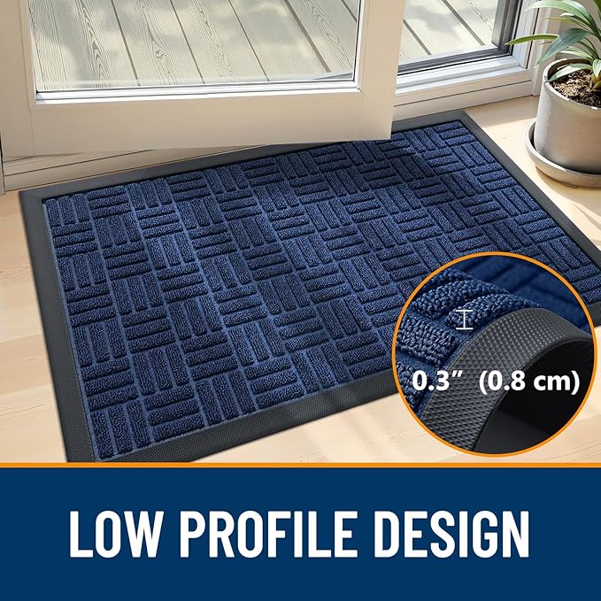 OLANLY Front Door Mat Outside Entrance 71x23, Absorbent, Heavy Duty Sturdy Natural Rubber Doormat Indoor Outdoor, Non-Slip, Stain and Fade Resistant, Low Profile Floor Mat for Entryway, Navy Blue