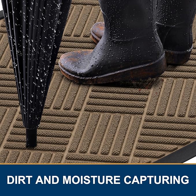 Smiry Front Door Mat Outside Entrance, Heavy Duty Outdoor Indoor Natural Rubber Doormat, Non Slip, Trap Dirt and Moisture, Easy Clean, Low Profile Patio Porch Entryway Mat, 59x20, Brown