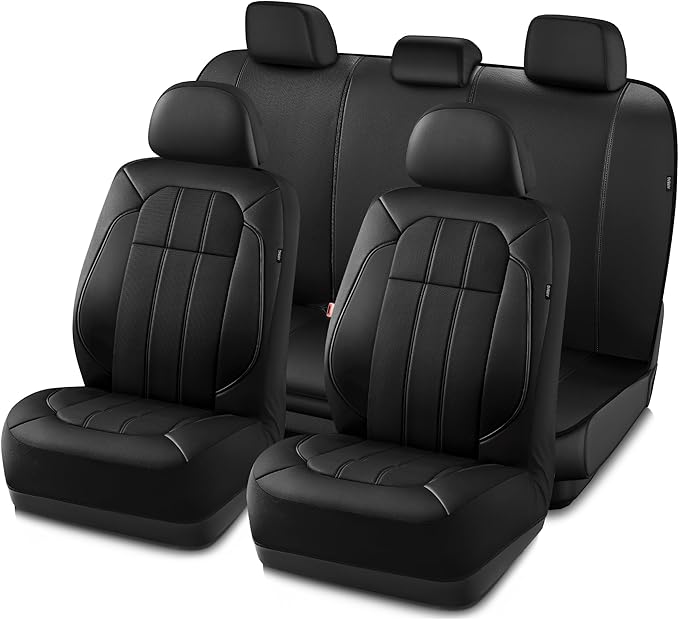Road Comforts Car Seat Covers, Breathable Leather Seat Covers, Car Seat Covers Full Sets Airbag Compatible, Automotive Seat Covers for Most Cars, Vans, Trucks, SUV - Black