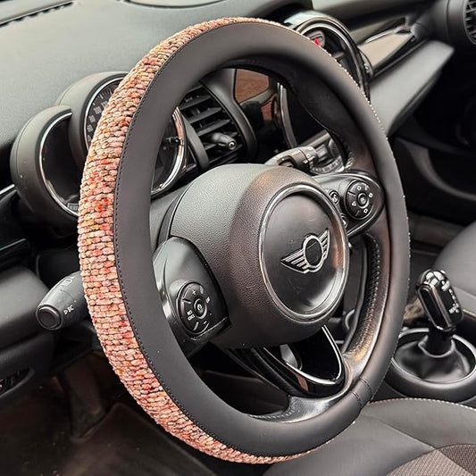 PINCTROT Chenille Leather Steering Wheel Cover, Soft Mottled Colors, Sweat-Proof, Non-Slip Grip, All-Season Comfort, Universal 14.5-15 Inch(Mottled Red)
