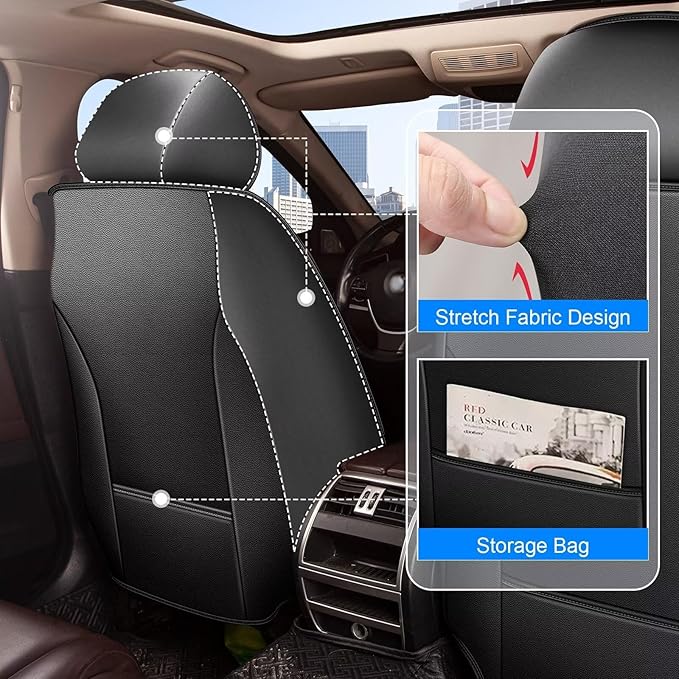 Seat Covers Fit for Chevrolet Chevy Traverse 2018-2024 2PCS Front Car Seat Covers Faux Leather Seat Cushion Waterproof Auto Protectors(Black)-2 Front Seat Covers