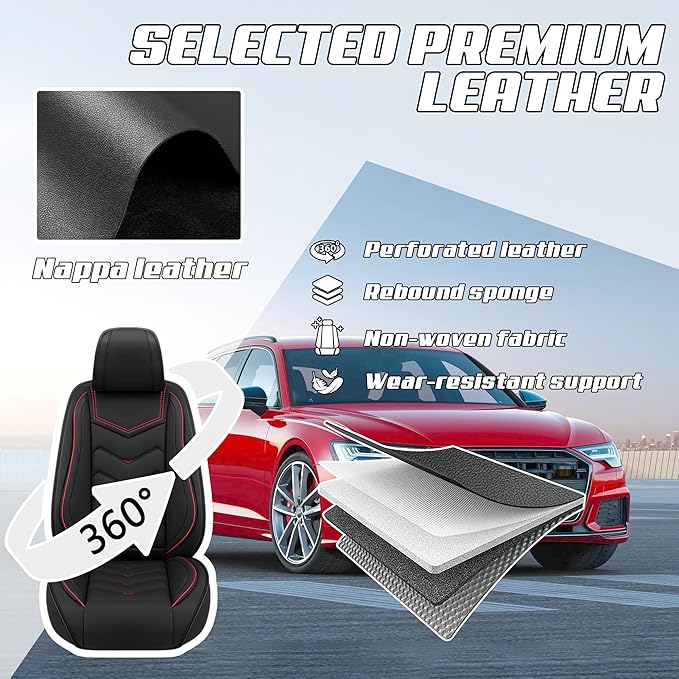 Car Seat Covers Fit for Toyota Camry 2000-2025, Stylish Sport Seat Covers, Waterproof Wear-Resistant Premium Nappa Leather Car Seat Cover.(Full Set/Black)