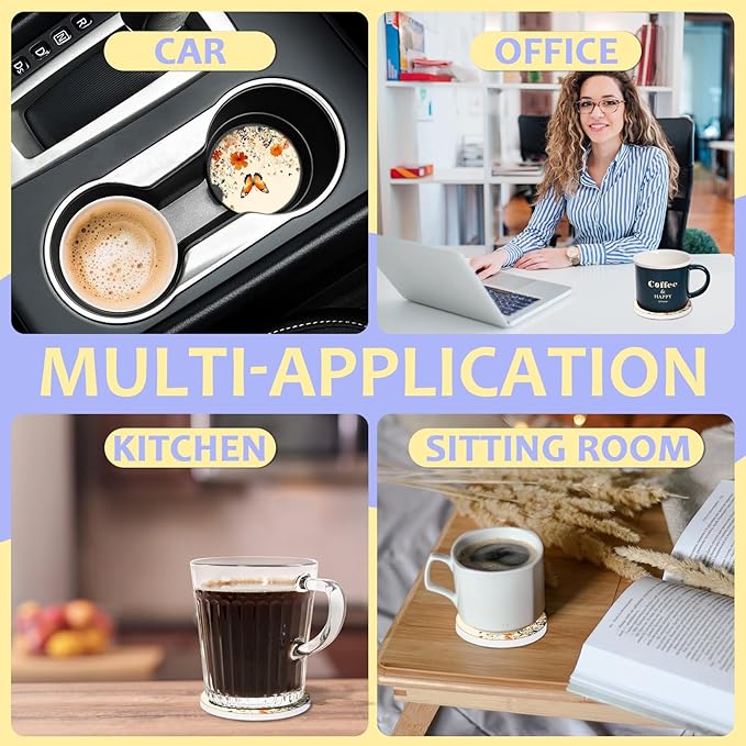 2 Pack Car Cup Holder Coaster-Butterfly Floral Absorbent Ceramic Coaster, Car Coasters for Cup Holders,Auto Accessories for Women & Men