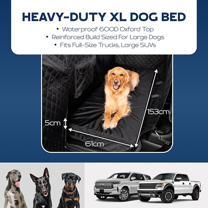 Ruff Liners Truck Back Seat Dog Bed Cushion, Extra Large Black – As Seen on Shark Tank – for Large Seat Extender & XL Floor Cover – Waterproof, Machine-Washable – Backseat Dog Bed with Rebound Foam