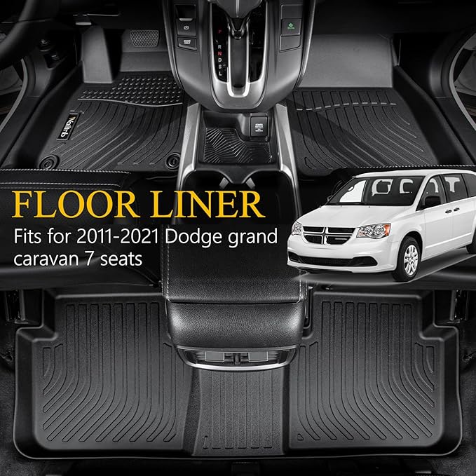 Wailtnb- Floor Mats Fit Dodge Grand Caravan 7seat 2011-2021/2008-2016 Town & Country (Stow'n Go Only) All Weather Floor Liners Accessories Black