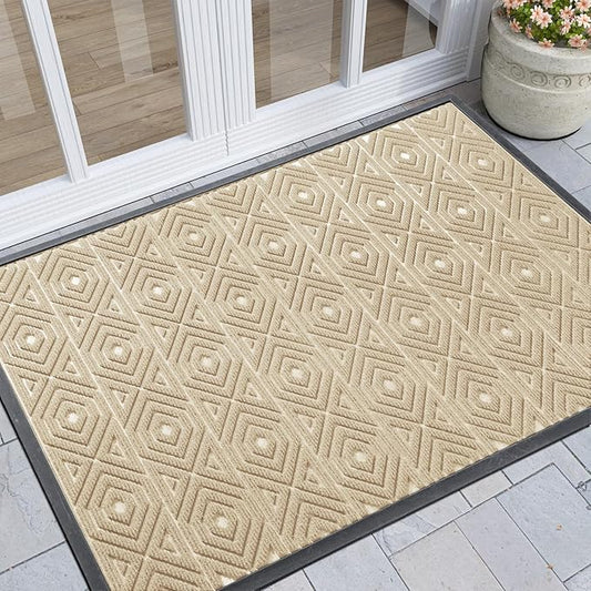 Yimobra Door Mat, Outdoor Indoor Entrance Welcome Mat, Heavy Entry Front Door Mat, Stain & Fade Resistant, Low Profile, Sturdy Rubber, Easy Clean Patio Floor Mat, Waterproof, 47 x 32, Light Beige
