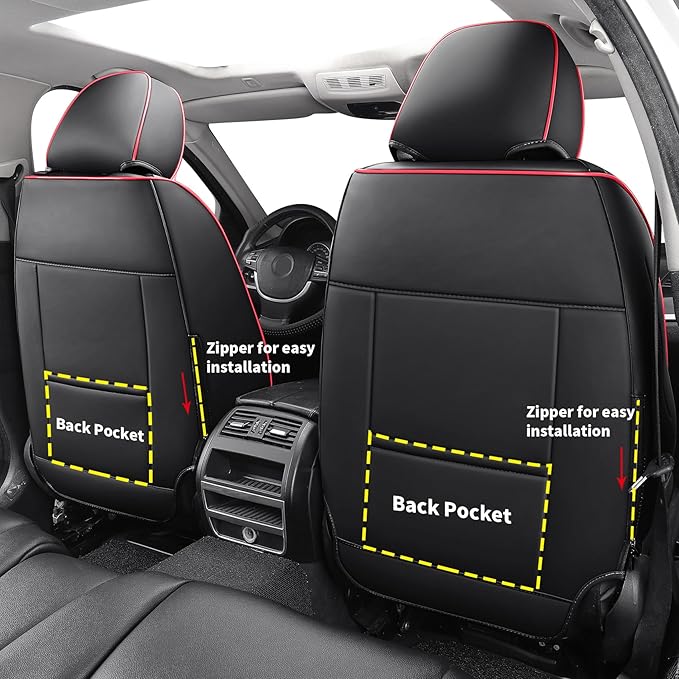 Tomatoman Car Front Seat Covers Compatible with Toyota Rav4 Camry Corolla Tacoma 4runner Highlander Yaris Avalon Crown Chr Matrix Venza Hyundai Elantra Tucson Sonata(2PCS Front/Black-Red)