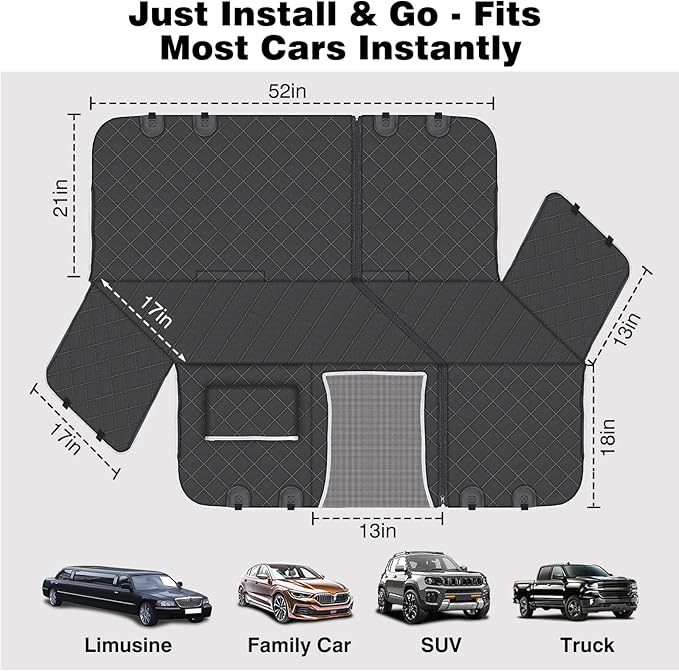 PetJoy Dog Car Seat Cover – 600D Heavy Duty Waterproof & Scratch-Resistant, Non-Slip Rear Seat Protector for Dogs, Fits SUVs, Trucks, Cars