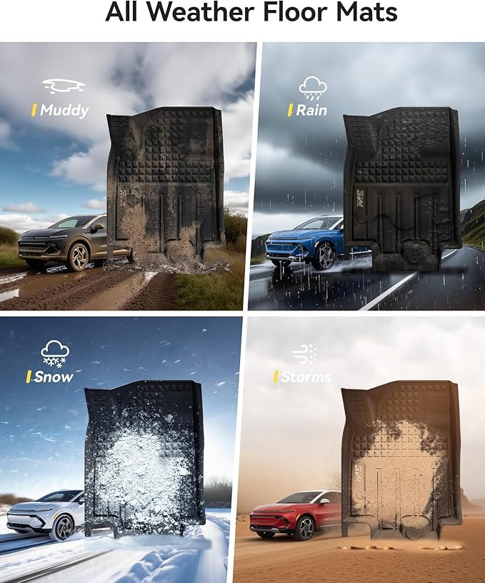 3W Floor Mats Fit for 2024-2025 2026 Chevrolet Chevy Equinox EV (Non Fuel), TPE All Weather Custom Fit for Chevrolet Equinox EV (Non Fuel) Accessories 1st and 2nd Row Full Set Car mats