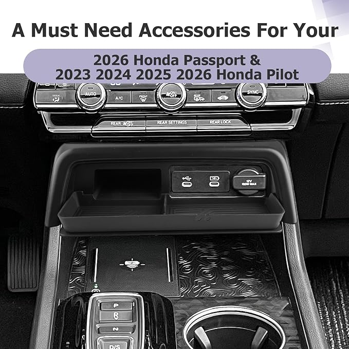 LUWU 2026 Honda Passport Accessories Compatible with 2023 2024 2025 2026 Pilot & 2026 Passport Center Console Organizer, Armrest Storage Box Tray Organizer Insert Tray 2025 Pilot Accessories Black