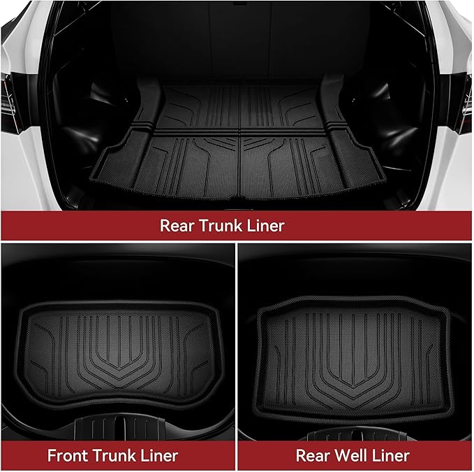 YITAMOTOR Tesla Model 3 Floor Mats Full Set Custom Fit 2020-2023 All-Weather Cargo Liners Rear Cargo Tray Trunk Floor Mat Interior Accessories, Black
