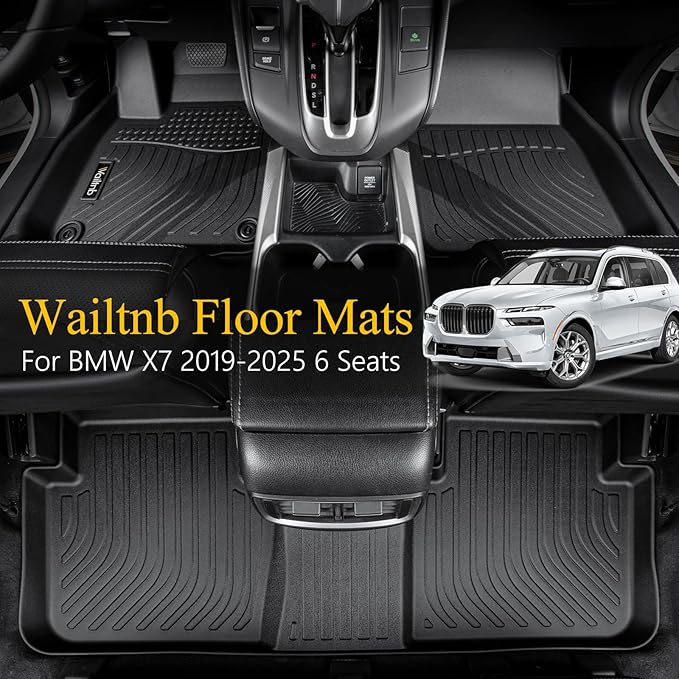 Wailtnb-All Weather Floor Mats for BMW X7 2019-2025 (Only for 6 Passenger) Custom Fit BMW X7 40i, M50i, M60i Waterproof Durable Easy to Clean fit for BMW X7 2019-2025 Accessories for BMW X7 Black