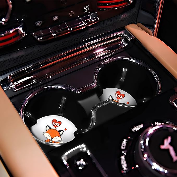 2 Pack Fox Car Cup Holder Coaster, Cute Car Interior Accessories Drink Coaster for Women & Men, Fox Lovers Themed Gifts Stuff Accessories Things Merchandise Items!