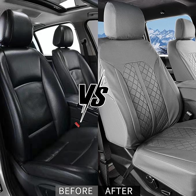 Truckiipa Silverado Leather Seat Covers Car Seat Covers Protector Cushion Custom Fit for 2007-2024 Chevy Silverado GMC Sierra 1500, 2015-2024 2500HD 3500HD Double Crew Extended Cab, Front Pair, Gray