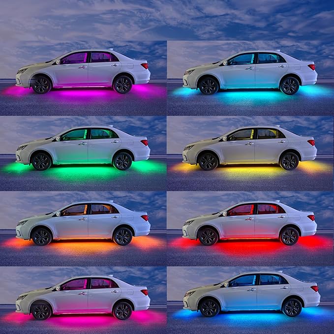 Underglow Car Lights, 4 pcs RGB-IC Smart LED Lights with APP and Remote Control, 16 Million Colors DIY Sound Active Function Music Mode, Underglow Kit for Car, SUVs, Trucks (Multicolor)