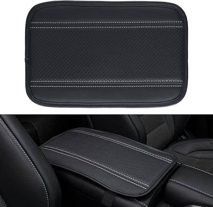 Amiss Car Center Console Pad, Universal Waterproof Car Armrest Seat Box Cover, PU Leather Auto Armrest Cover Protector，Vehicle Interior Accessories fits SUV/Truck/Car (Black-Silvery)