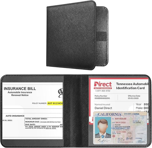 CoBak Car Registration and Insurance Holder - Small and Lightweight Vehicle Glove Box Car Organizer, Auto Truck Comparment Accessories Case for Essential Document, Driver License (Black Cross Texture)