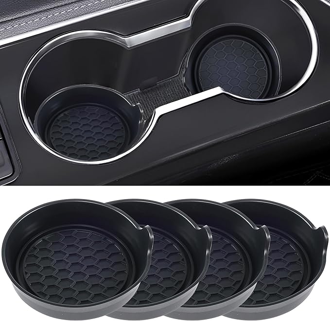 Amooca Car Cup Coaster Universal Automotive Waterproof Non-Slip Cup Holders Sift-Proof Spill Holder Car Interior Accessories 4 Pack Black