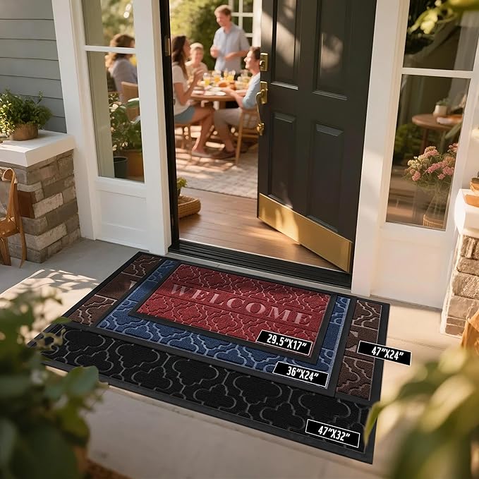 Yimobra Welcome Matt Outdoor Indoor 29.5x17, All-Weather Waterproof Front Door Mat Outside Entrance, Non-Slip Low Profile Porch Patio Doormat, Brown