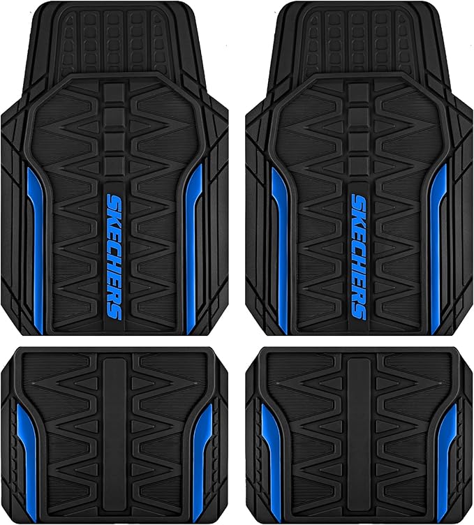Skechers Car Floor Mats,Heavy Duty Rubber Car Mats Full Set,All Weather Floor Mats,Waterproof Trim to Fit Universal Floor Liner Car Accessories,Automotive Floor Mats for Cars Trucks SUV,Blue