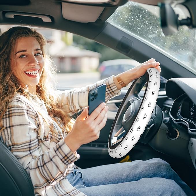 Panda Animal Steering Wheel Cover for Women & Men - Black & White - Universal Fit for Truck, SUVs