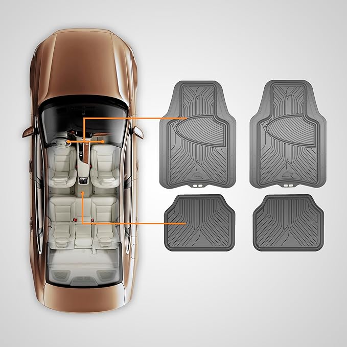 Armor All 4-Piece All-Season Floor Mats, Custom Fit Mats for Cars, Trucks, SUVs — Gray