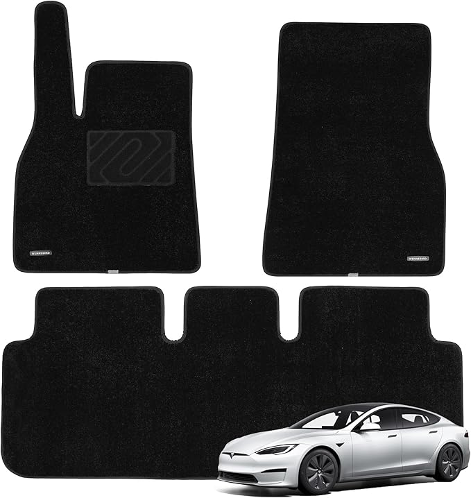 WENNEBIRD Superior Carpet Floor Mats for 2021-2025 Tesla Model S, 0.6-Inch Ultra-Thick, Noise-Reducing, All-Weather Waterproof Anti-Slip – 3-Pc Set