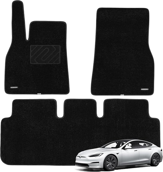 WENNEBIRD Superior Carpet Floor Mats for 2021-2025 Tesla Model S, 0.6-Inch Ultra-Thick, Noise-Reducing, All-Weather Waterproof Anti-Slip – 3-Pc Set