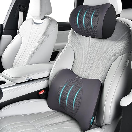 FLORICH Lumbar Support with Car headrest Back Pillow for Chair Headrest Pillow with Gel Memory Foam Massage Point Memory Foam Back Pillow for Office Chair(Grey)