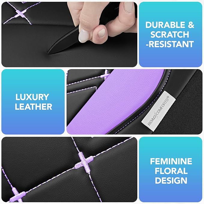 Road Comforts Seat Covers, Premium Leather Car Seat Covers Full Set for Women Girls,Airbag Compatible, Automotive Seat Covers Universal Fit Most Cars,Vans,Truck,SUV