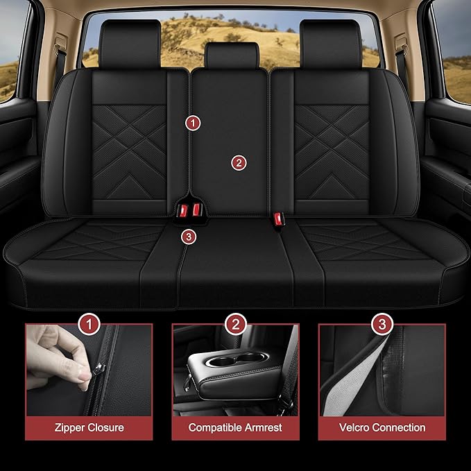 AOMSAZTO Seat Covers Custom Fit for 2022-2025 2026 Toyota Tundra Crewmax Double Cab Breathable Leather Truck Car Seat Covers Full Set (Black)
