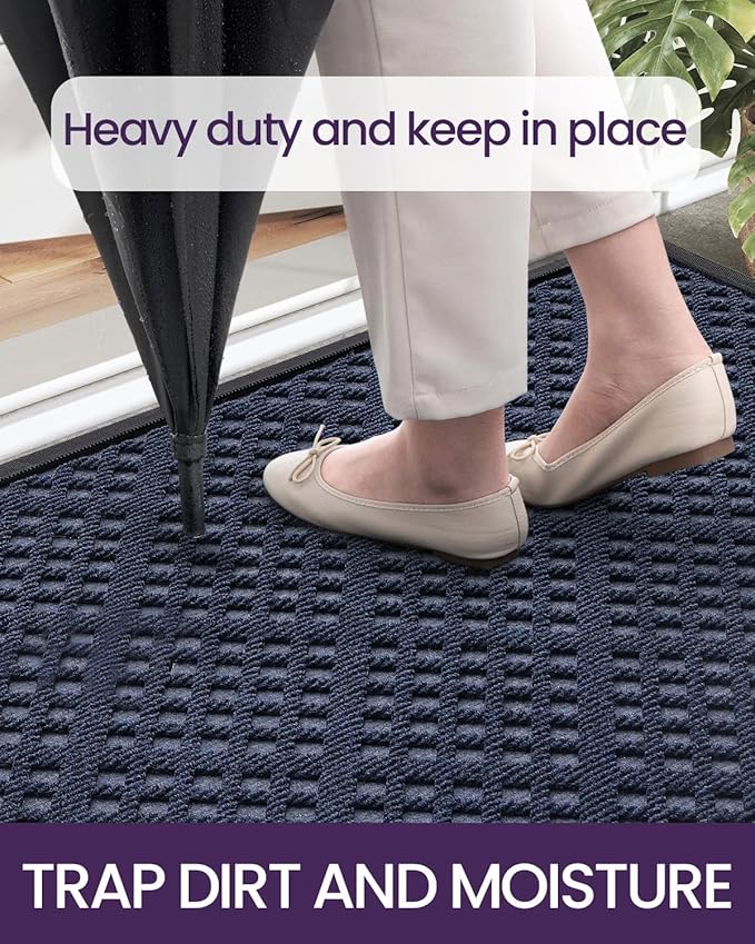DEXI Front Door Mat Outside Entrance, Rubber Entry Doormat Heavy Duty, Welcome Mats Non Slip for Inside House Floor Entryway Back Doors Exterior Patio, 17x29, Rhombic Blue