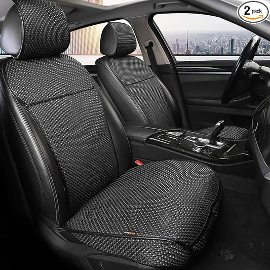 Auto Newer Luxury Breathable Car Seat Cover Fit Four Seasons, Universal Front of Car Seat Cushions, Bottom Seat Covers of Full Wrapped Edge,Universal Fit for 95% Cars,SUV(Black+Grey，2PCS)