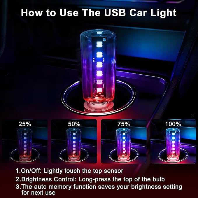 13-in-1 Car USB Night Light - Touch Dimmable LED Filament Lamp with 13 Modes & 7 Colors, USB Interior Lights for Car, Truck, Party, Camping, Holiday, Bedroom, Desktop（1Pcs）
