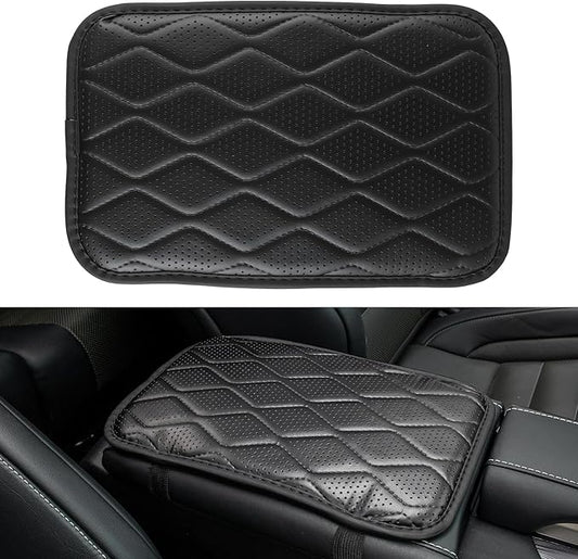 Amiss Auto Center Console Pad, Universal Waterproof Car Armrest Seat Box Cover, Car Interior Accessories, Breathable Leather Auto Armrest Cover Protector for Most Vehicle, SUV, Truck, Car (Black)