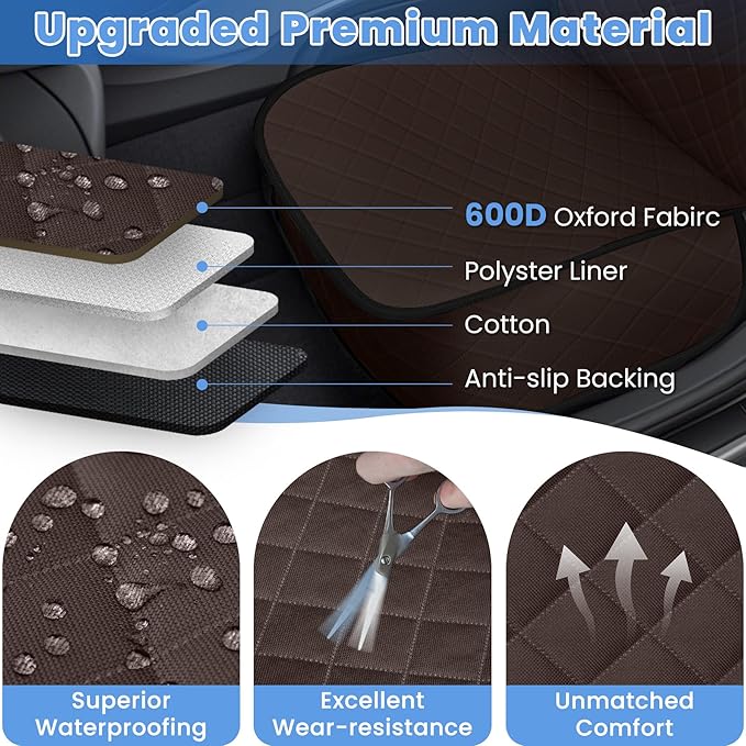 Dog Car Seat Covers, Waterproof Front Seat Cover for Dogs, Scratch-Proof, Nonslip Pet Passenger Seat Cover Protector, Universal Fit for Cars Trucks SUVs, Standard Size, Dark Coffee