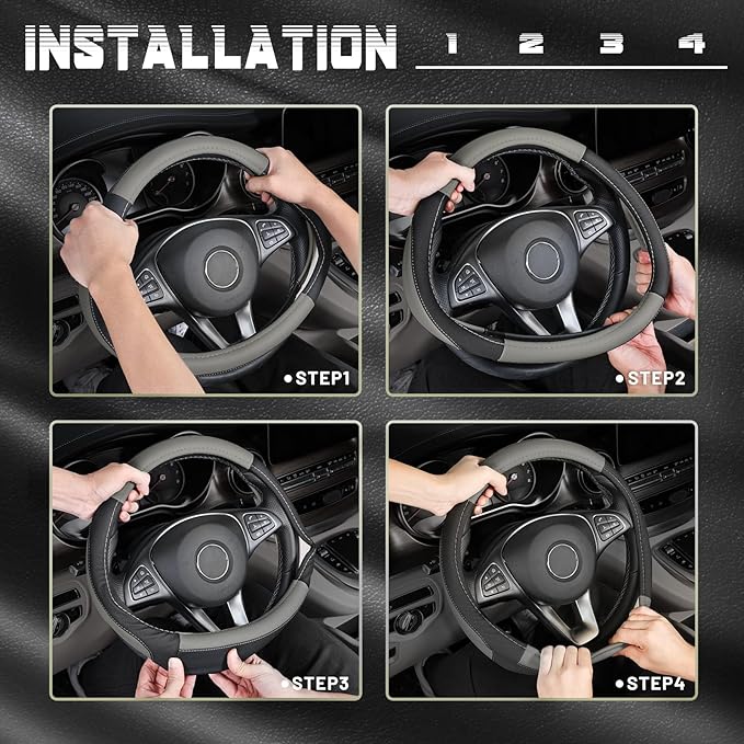 SEG Direct Black and Gray Microfiber Auto Car Steering Wheel Cover Universal 15 inch