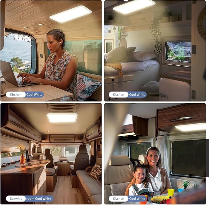 Miady RV LED Interior Light 1500 Lumen 16.5" x 6.3", Thin 12Volt Ceiling Lights with 5 Levels of Dimming and 3 Color Temperature 3500-6500K Switches, for Car/Trailer/Camper/Boat, Pack of 2 (White)