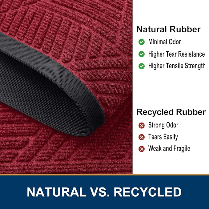 Smiry Front Door Mat Outside Entrance, Heavy Duty Sturdy Natural Rubber Doormat, Trap Dirt and Moisture, Easy Clean Low Profile Mats for Indoor Outdoor Entry, Irregular Triangle (29.5x17, Wine Red)